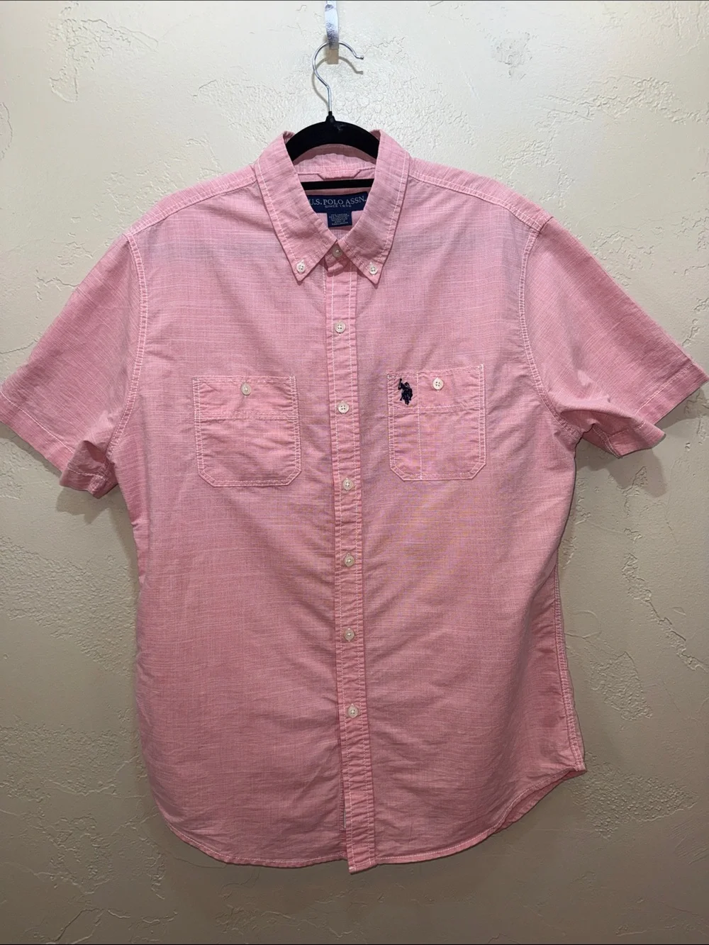 U.S. Polo Assn. Pink Short Sleeve Button-Down Shirt Men’s Medium Casual Preppy